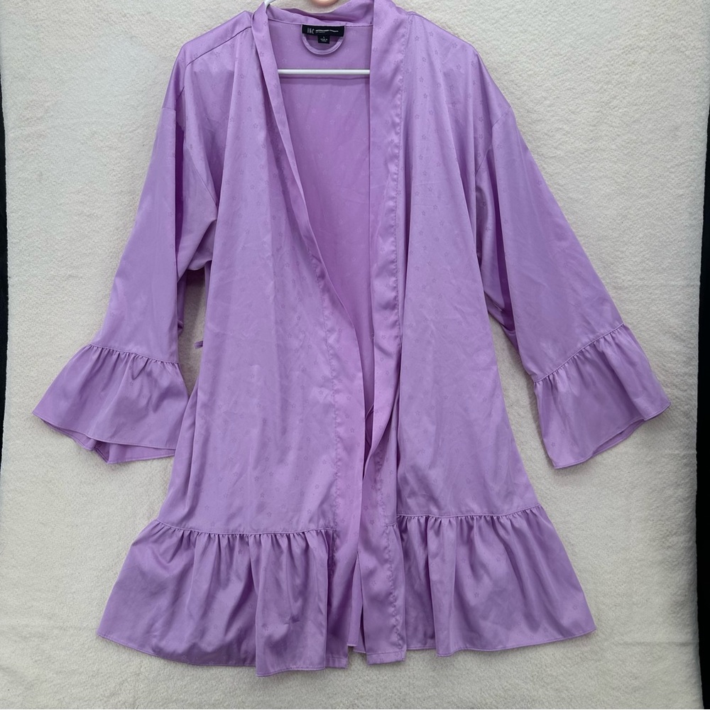 Fairy Ruffled Y2K International Concepts Intimates Lavender Satin Robe - Picture 1 of 7